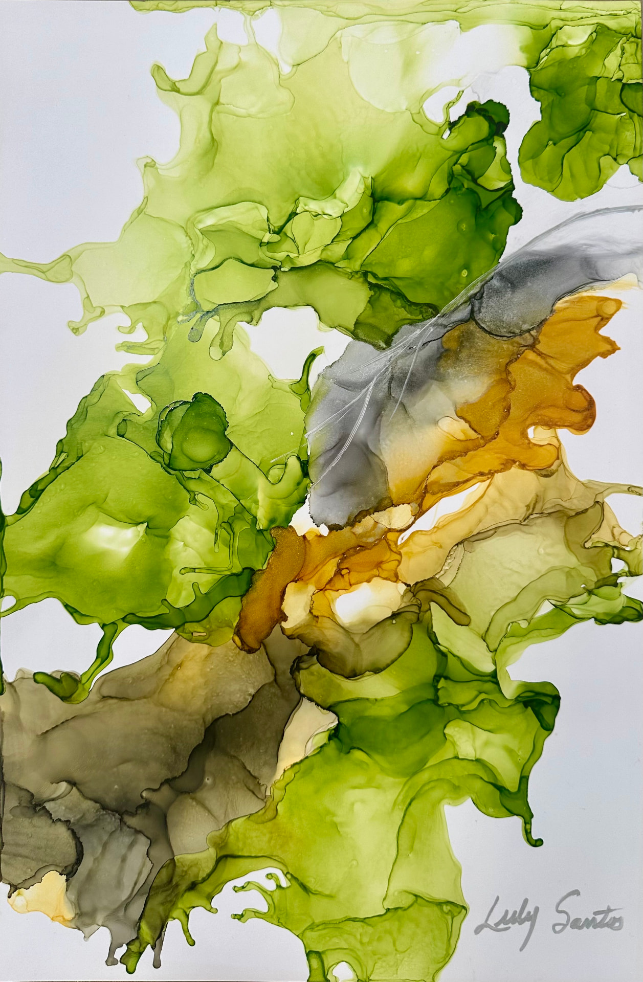 Crisolita — obra en tintas al alcohol de Luly Santos, serie Piedras Preciosas