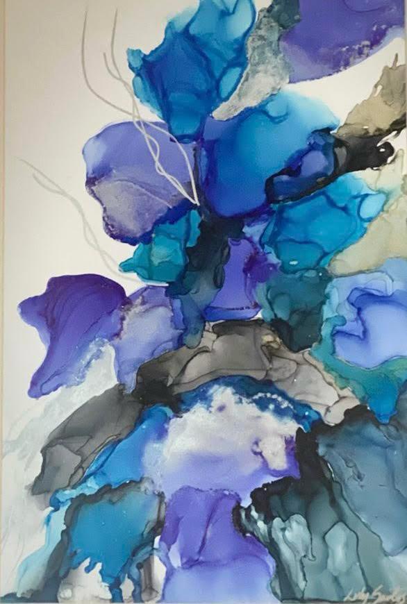 Zafiro — obra en tintas al alcohol de Luly Santos, serie Piedras Preciosas