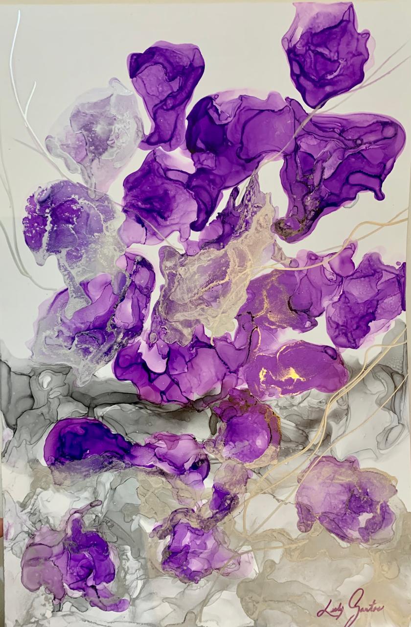 Amatista — obra en tintas al alcohol de Luly Santos, serie Piedras Preciosas