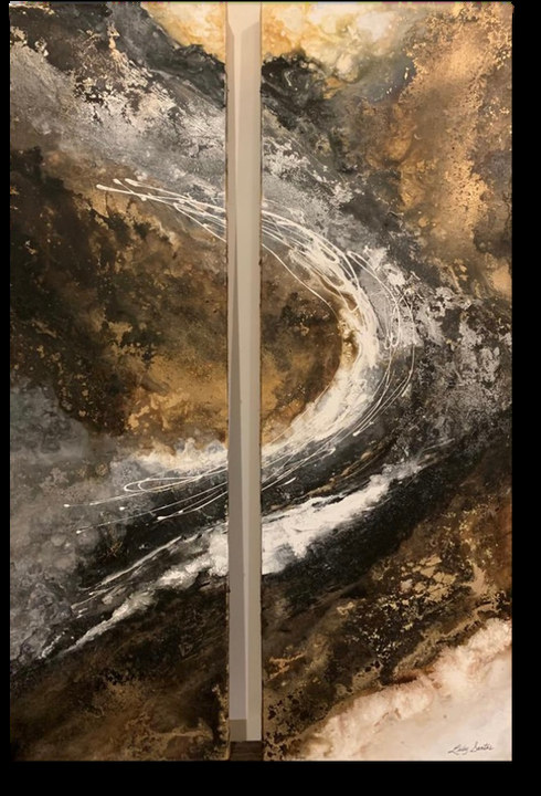 Obra de Luly Santos — Acrílico, espátula y hoja de oro