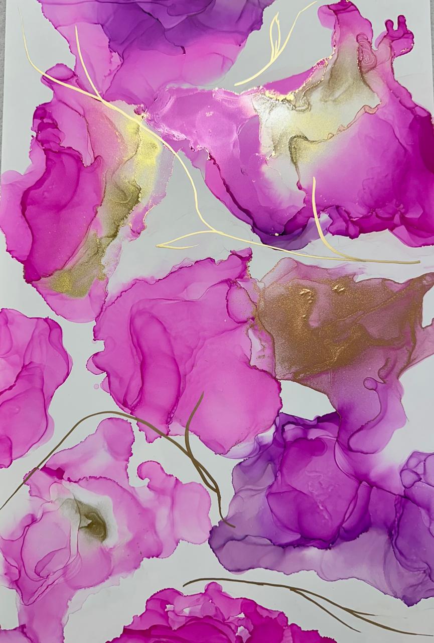 Ágata Rosa — obra en tintas al alcohol de Luly Santos, serie Piedras Preciosas